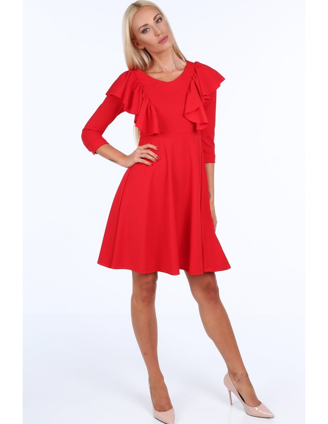 Rotes Kleid mit Rüschen 1818 – Online-Shop – Boutique